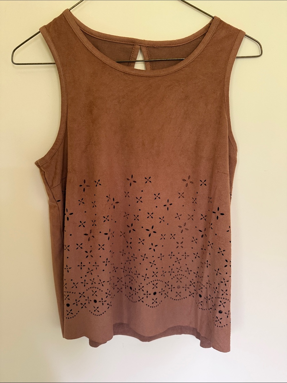 Women's Tan Brown Laser-Cut Sleeveless Top